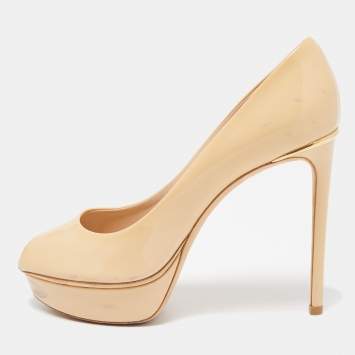Pre Owned Louis Vuitton Beige Patent Leather Eyeline Peep Toe Pumps Size 38