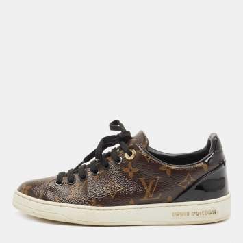 Pre Owned Louis Vuitton Brown/Black Monogram Canvas and Patent Leather Frontrow Sneakers Size 35