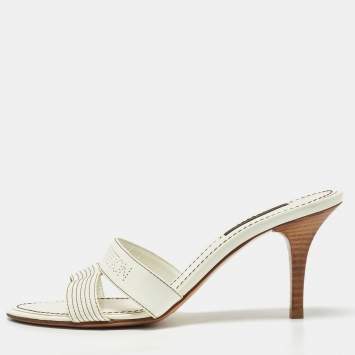 Pre Owned Louis Vuitton White Patent Leather Slide Sandals Size 37