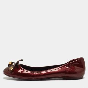 Pre Owned Louis Vuitton Burgundy Patent Dice Ballet Flats Size 37.5