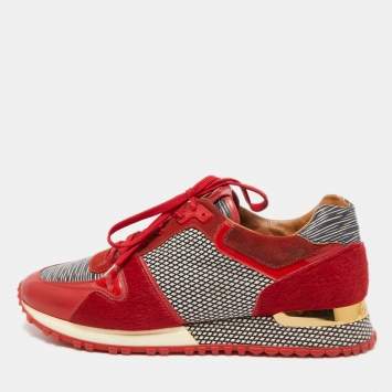 Pre Owned Louis Vuitton Red Suede and Calf Hair  Run Away Sneakers Size 38.5