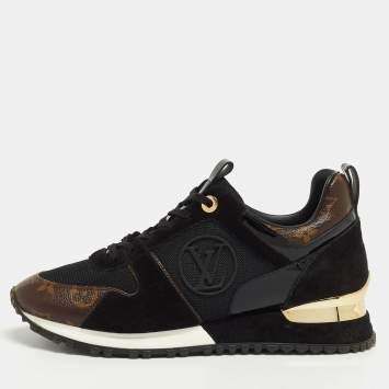 Pre Owned Louis Vuitton Brown/Black Monogram Coated Canvas and Leather Run Away Low Top Sneakers Size 37.5