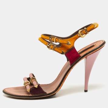 Pre Owned Louis Vuitton Multicolor Calf Hair Buckle Detail Strappy Sandals Size 40