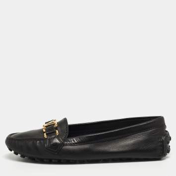 Pre Owned Louis Vuitton Black Leather Oxford Loafers Size 38.5