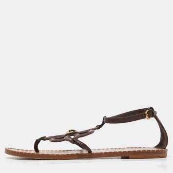Pre Owned Louis Vuitton Brown Leather Thong Flat Sandals Size 40