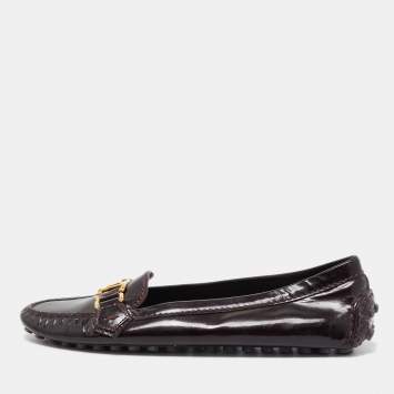 Pre Owned Louis Vuitton Burgundy Patent Oxford Ballet Flats Size 39