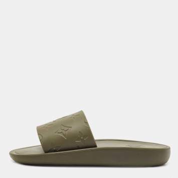 Pre Owned Louis Vuitton Green Monogram Rubber Sunbath Mules Size 36