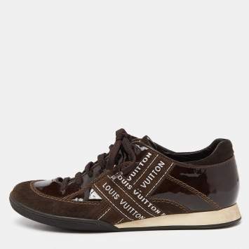 Pre Owned Louis Vuitton Brown Patent Leather and Suede Low Top Sneakers Size 37