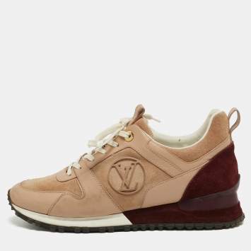 Pre Owned Louis Vuitton Beige/Burgundy Leather and Suede Run Away Sneakers Size 40
