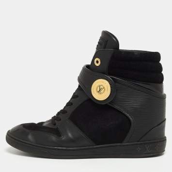 Pre Owned Louis Vuitton Black Epi Leather and Suede High Top Sneakers Size 40