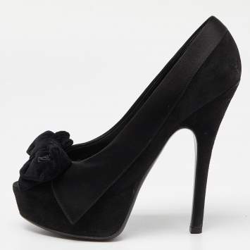 Pre Owned Louis Vuitton Black Suede Peep Toe Pumps Size 37.5