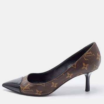 Pre Owned Louis Vuitton Brown Monogram Canvas and Patent Leather Chérie Pumps Size 35.5