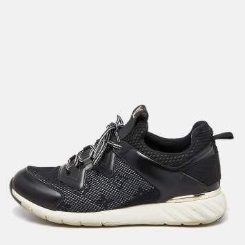 Pre Owned Louis Vuitton Black Leather and Monogram Mesh Aftergame Sneakers Size 36