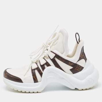 Pre Owned Louis Vuitton White Mesh and Monogram Canvas Archlight Sneakers Size 37.5