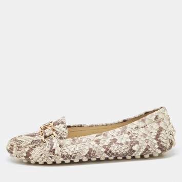 Pre Owned Louis Vuitton Brown/Beige Python Monte Carlo Loafers Size 39.5