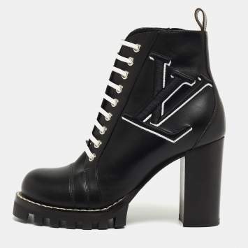 Pre Owned Louis Vuitton Black Leather Star Trail Ankle Boots Size 37