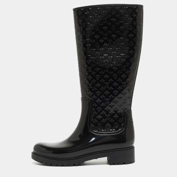 Pre Owned Louis Vuitton Black Monogram Rubber Splash Rain Boots Size 40