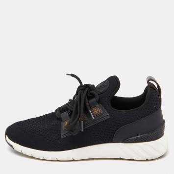 Pre Owned Louis Vuitton Black Knit Fabric and Coated Canvas Aftergame Sneakers Size 37.5