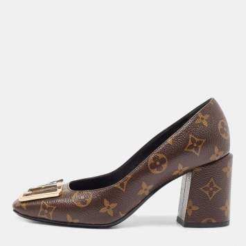 Pre Owned Louis Vuitton Brown Monogram Canvas Madeleine Pumps Size 37