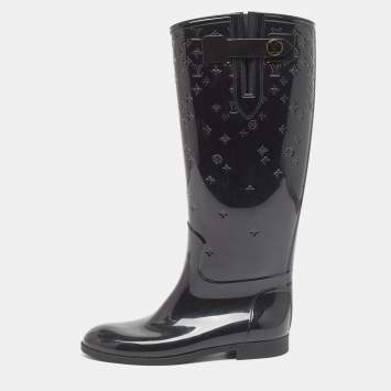 Pre Owned Louis Vuitton Black Monogram Rubber Rain Boots Size 40