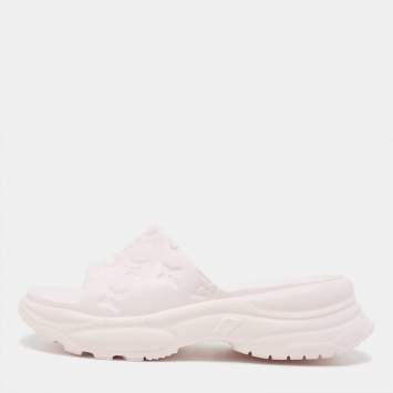 Pre Owned Louis Vuitton Pink Rubber Monogram Pool 55 Comfort Mules Size 38
