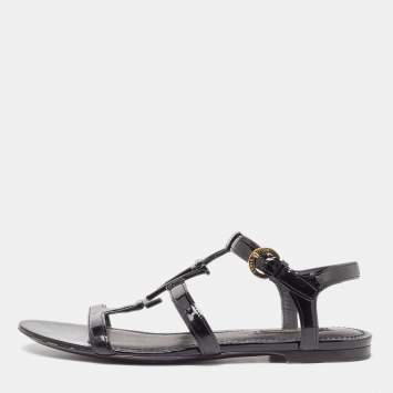 Pre Owned Louis Vuitton Black Patent Leather Paradiso Flat Sandals Size 38