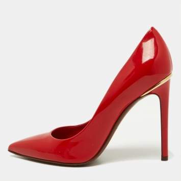 Pre Owned Louis Vuitton Red Patent Leather Eyeline Pointed Toe Pumps Size 37