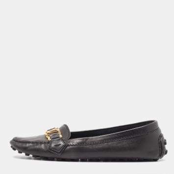 Pre Owned Louis Vuitton Black Leather Oxford Loafers Size 37.5