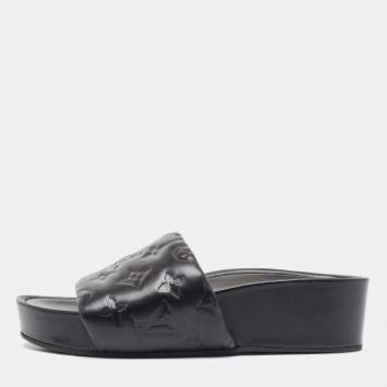 Pre Owned Louis Vuitton Black Leather Waterfront Sandals Size 36