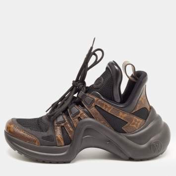 Pre Owned Louis Vuitton Black/Brown Mesh and Monogram Canvas Archlight Sneakers Size 38