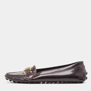 Pre Owned Louis Vuitton Burgundy Patent Leather Oxford Loafers Size 36