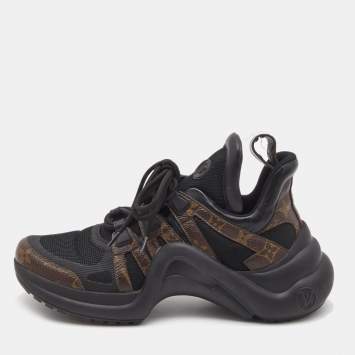 Pre Owned Louis Vuitton Black/Brown Mesh and Monogram Canvas Archlight Sneakers Size 40