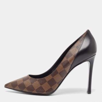 Pre Owned Louis Vuitton Black Damier Ebene Canvas Chérie Pumps Size 38.5