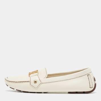 Pre Owned Louis Vuitton Cream Leather Monte Carlo  Loafers Size 38.5
