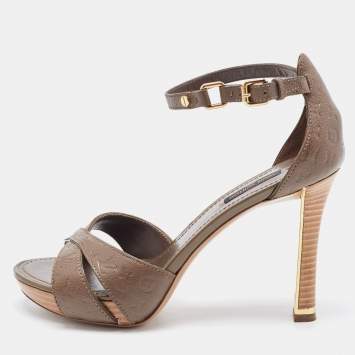 Pre Owned Louis Vuitton Brown Leather Ankle Strap Sandals Size 38