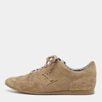 Pre Owned Louis Vuitton Beige Perforated Suede Low Top Sneakers Size 38