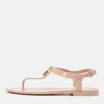 Pre Owned Louis Vuitton Beige Rubber Bikini Thong Flat Sandals Size 38