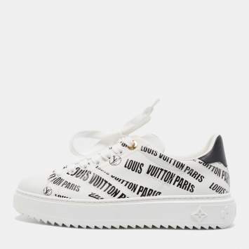 Pre Owned Louis Vuitton White/Black Leather Logo Printed Time Out Sneakers Size 37.5