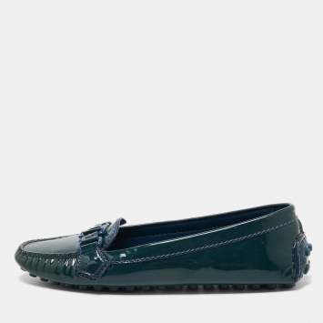 Pre Owned Louis Vuitton Green Patent Leather Oxford Loafers Size 37