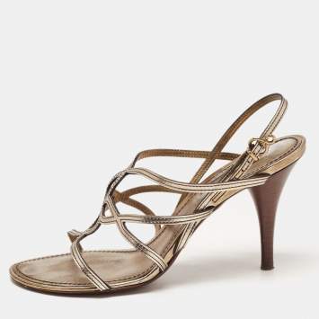 Pre Owned Louis Vuitton Metallic Leather Strappy Sandals Size 37.5