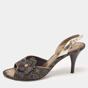 Pre Owned Louis Vuitton Black Monogram Canvas Slingback Sandals Size 38