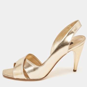 Pre Owned Louis Vuitton Gold Leather Slingback Sandals Size 36.5