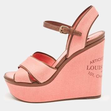 Pre Owned Louis Vuitton Pink Canvas and Leather Articles De Voyage  Wedge Sandals Size 40