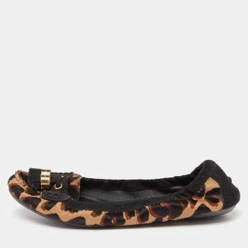 Pre Owned Louis Vuitton Tricolor Leopard Print Calf Hair and Suede Tassel Scrunch Loafers Size 40