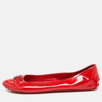 Pre Owned Louis Vuitton Red Patent Leather Oxford Ballet Flats Size 38