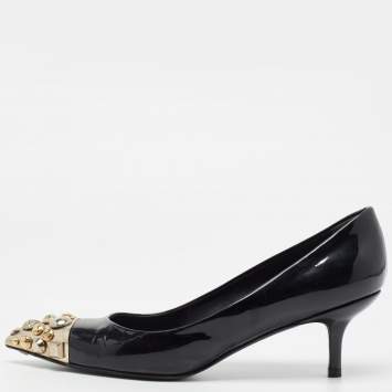 Pre Owned Louis Vuitton Black Patent Leather Studded Bernice Pumps Size 37.5
