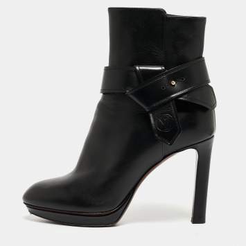 Pre Owned Louis Vuitton Black Leather Platform Ankle Booties Size 37