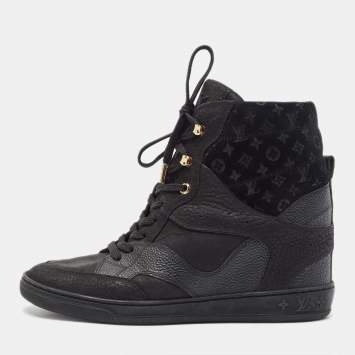 Pre Owned Louis Vuitton Black Monogram Empreinte Leather And Suede High Top Sneakers Size 37
