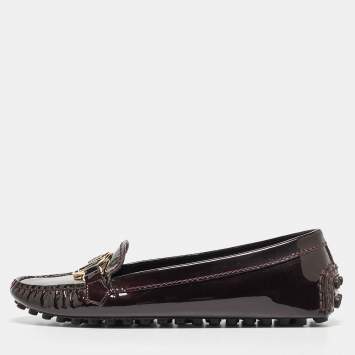 Pre Owned Louis Vuitton Burgundy Patent Leather Dauphine Loafers Size 36