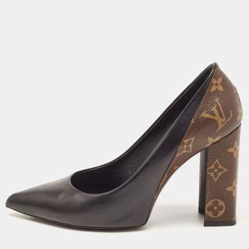 Pre Owned Louis Vuitton Black/Brown Monogram Canvas and Leather Matchmake Pumps Size 39.5